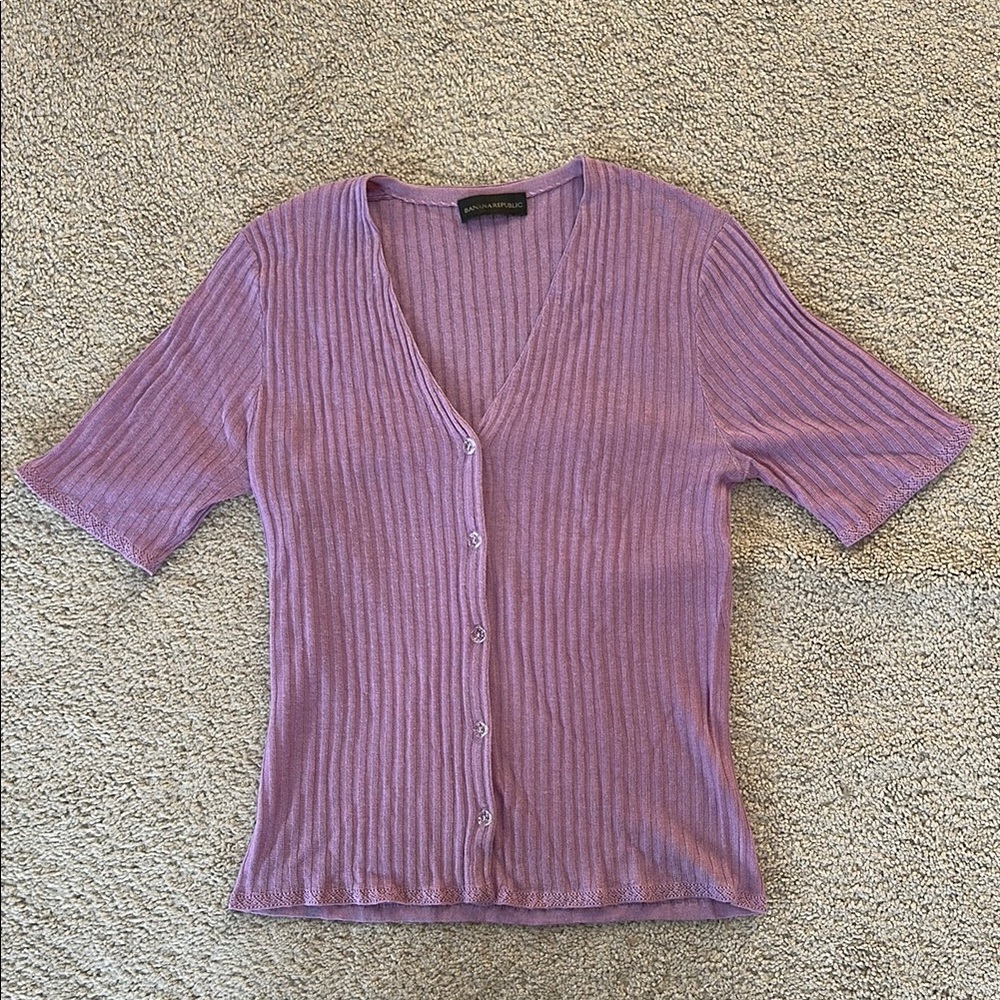 Banana Republic Lavender Ribbed Knit Button-Up Top